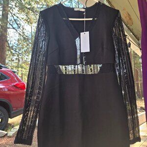 LUSH black lace sheer lingerie sleeve midi dress